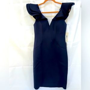Eliza J Ruffle Shoulder Cocktail Dress. Size 10. Dark blue.